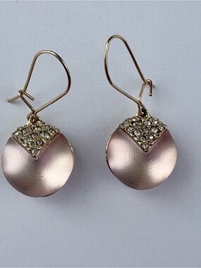 Alexis Bittar Pale Apricot Lucite Crystal Drop Earrings NWOT Gold Tone